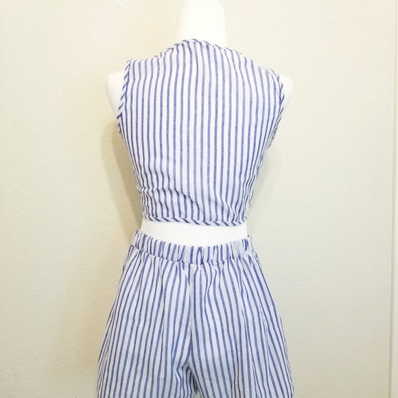 LAST 1 Striped 2 Pc Summer Top Front Tie & Shorts - Picture 4 of 8